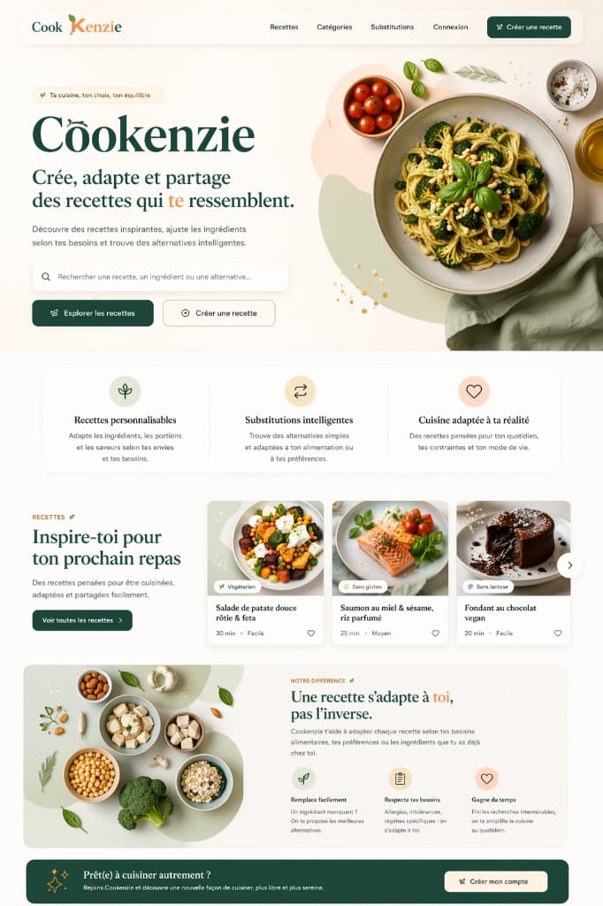 Composition culinaire illustrant des recettes adaptées