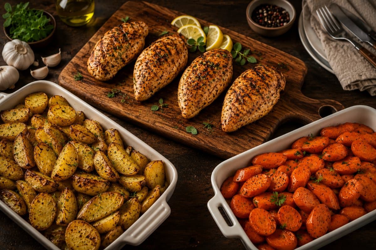 Poulet et pomme de terre à la grec au four