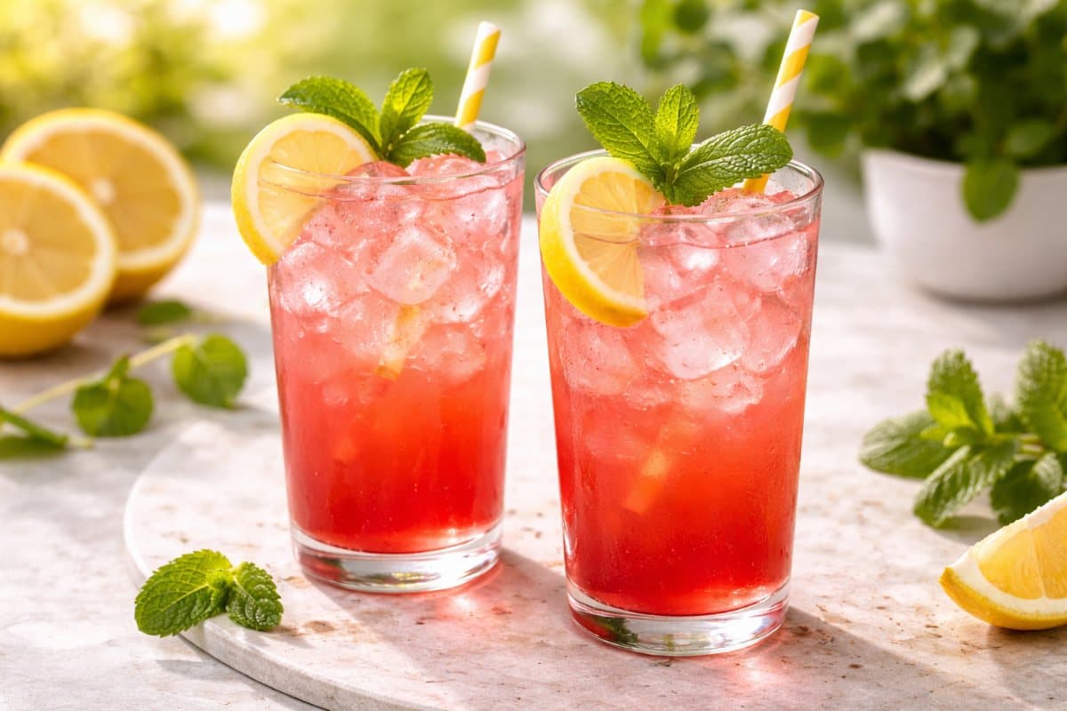 Mix 2 oz sparkling water with 1 oz freshly squeezed lemon juice and 1/2 oz grenadine syrup in a glass filled with ice.