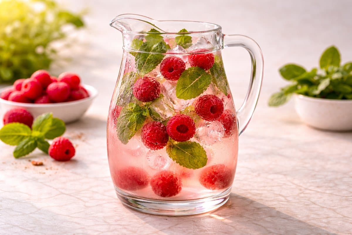 Infusion froide framboise-menthe
