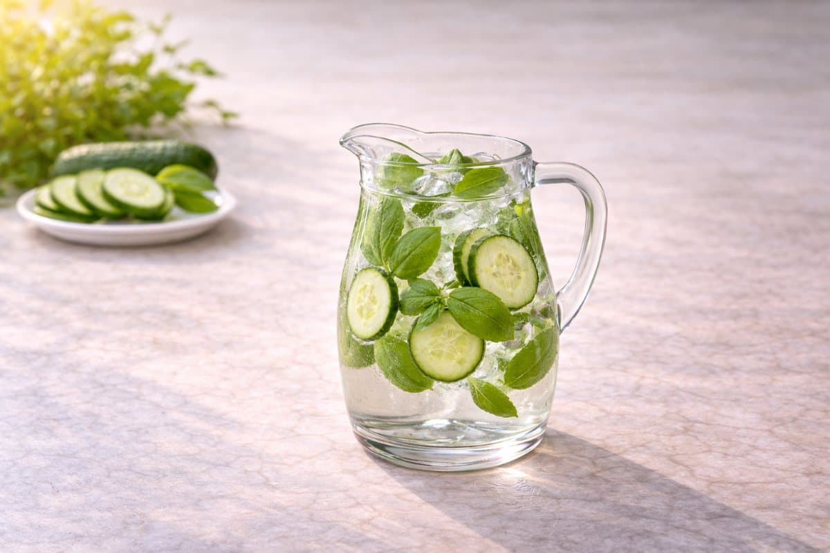 Eau aromatisée concombre-basilic