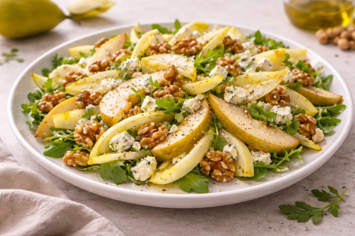 Endive, pear, and walnut salad