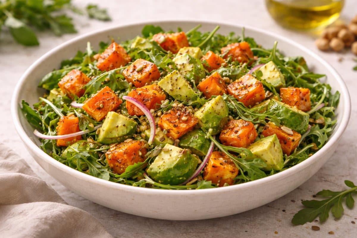 Salade tiède de patates douces grillées et avocat
