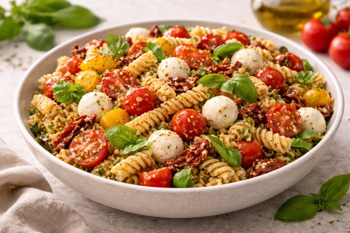 Salade de pâtes aux tomates séchées et mozzarella