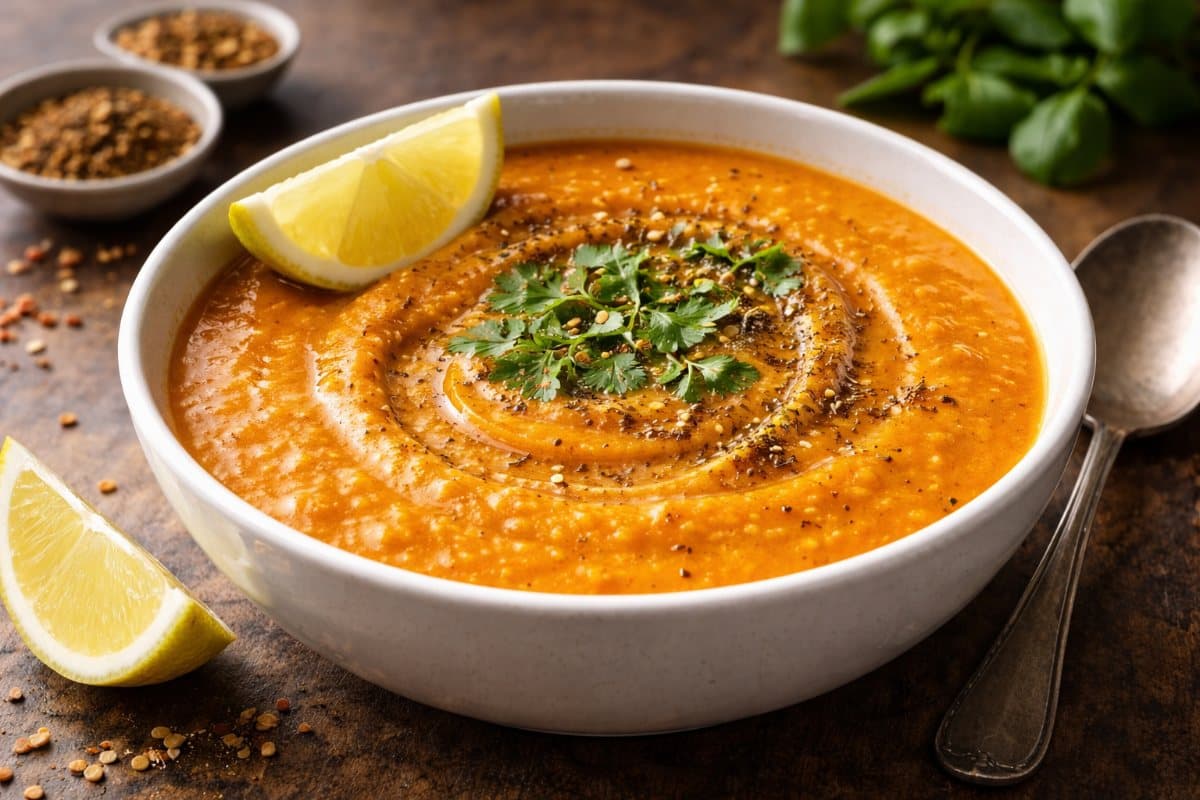 Soupe de lentilles corail, cumin et citron
