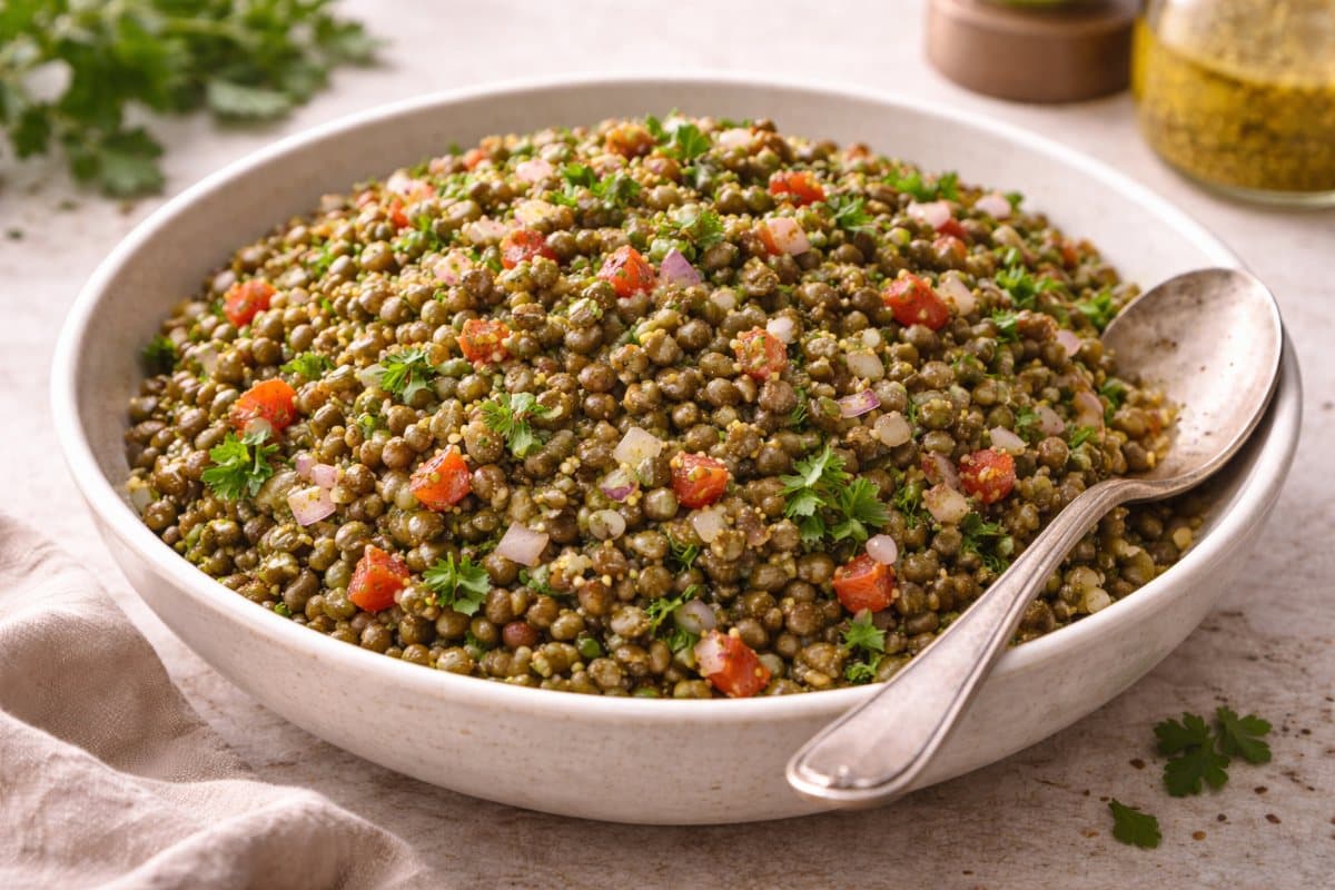 Salade de lentilles vertes, moutarde à l’ancienne