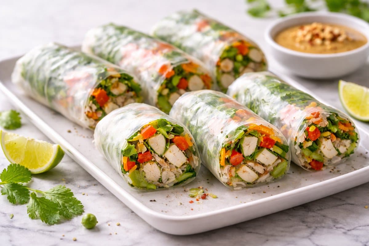 Spring rolls with chicken and cilantro