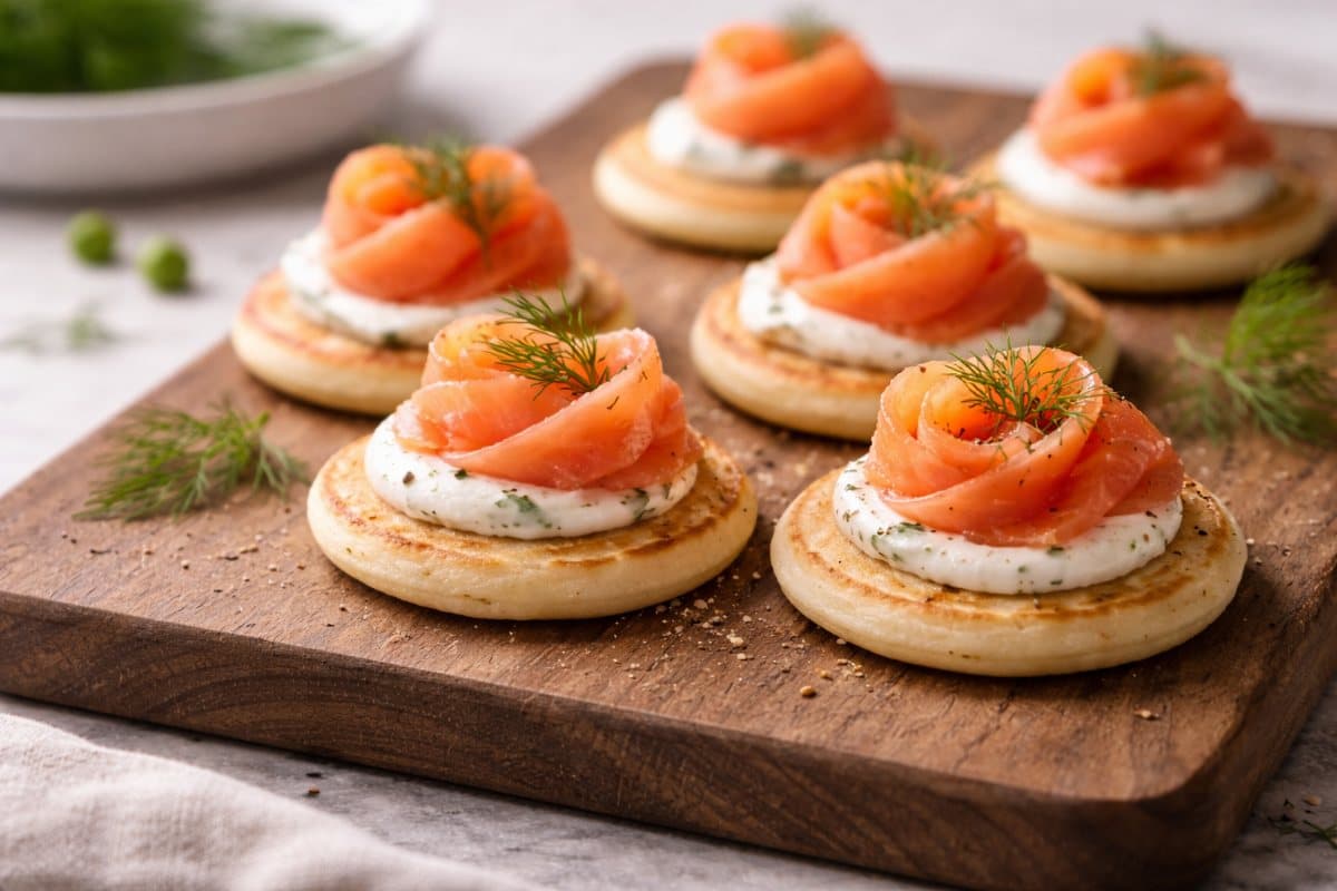 Blinis maison, crème acidulée et saumon fumé
