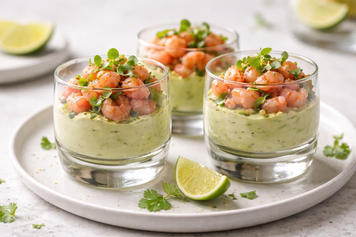 Verrine d’avocat, crevettes et citron vert
