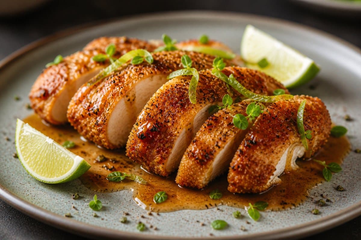 Crispy chicken with pepper and lime in an air fryer