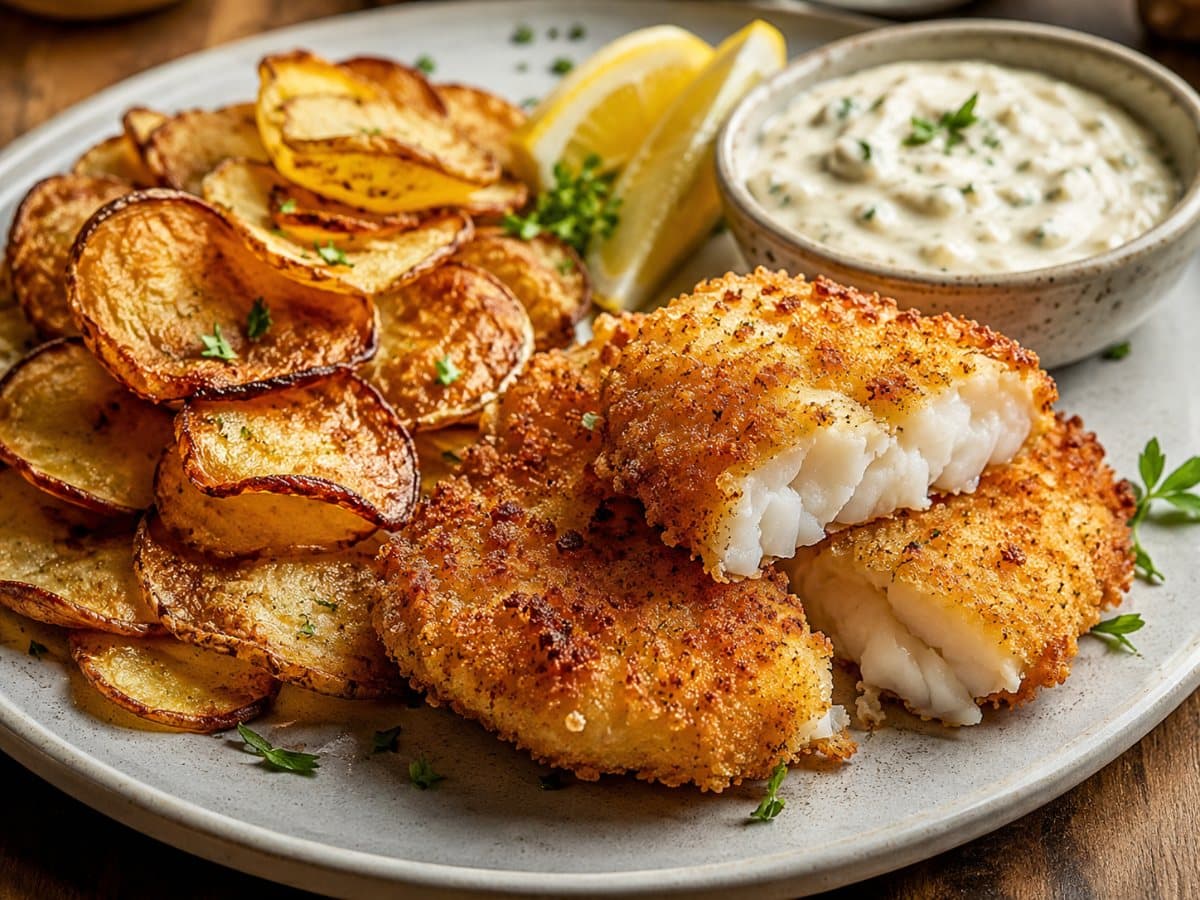Fish & Ship à la friteuse à air avec chips maison