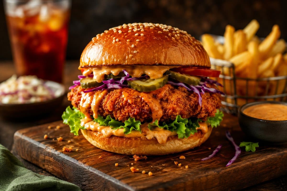 Burger de poulet pané piquant