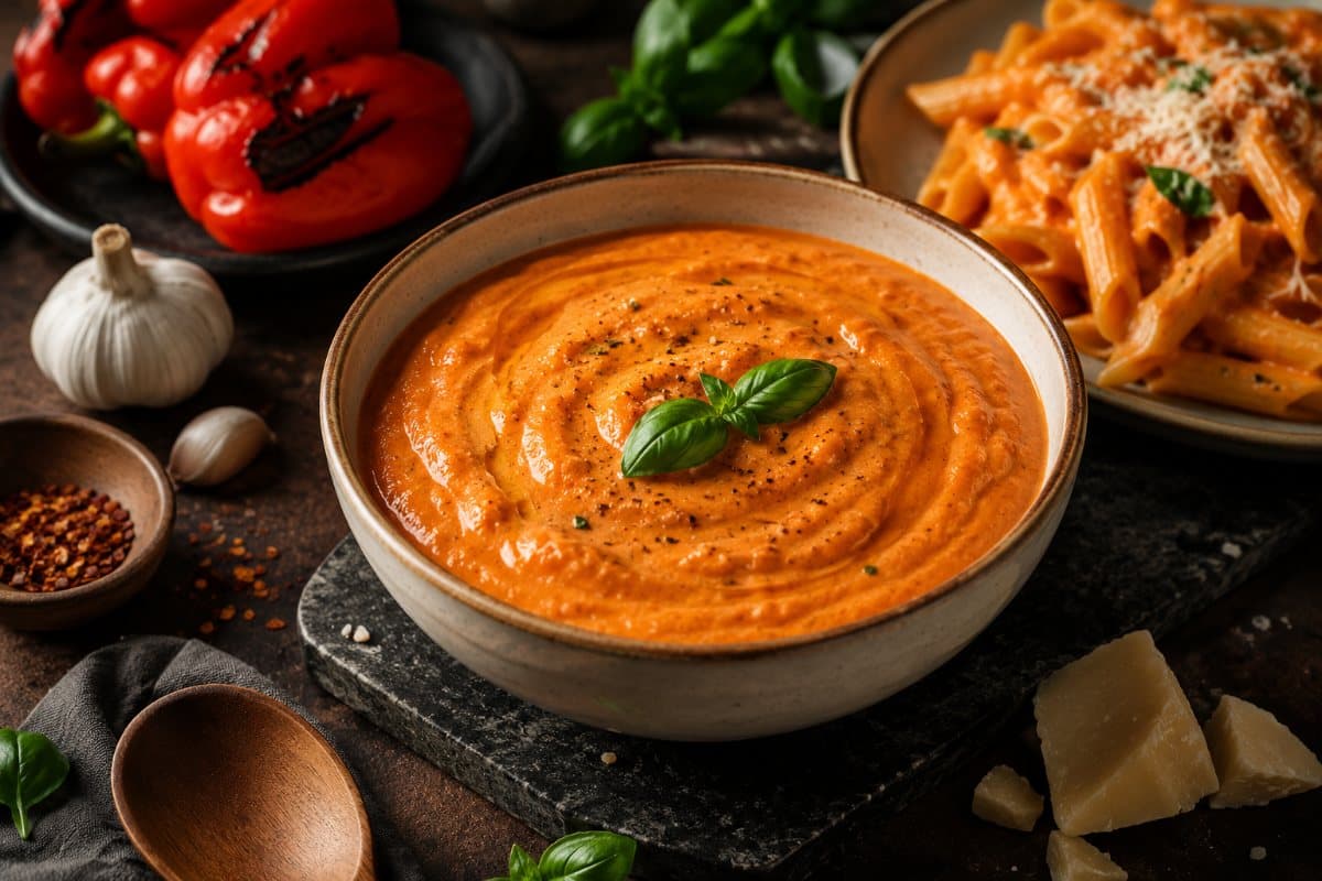 Sauce rose aux tomates et poivrons grillés