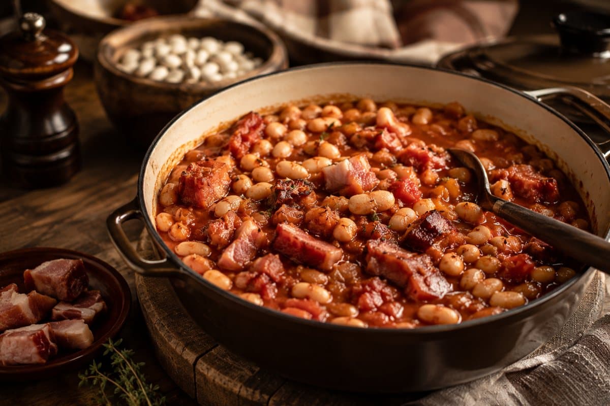 Fèves au lard fumées et aux tomates