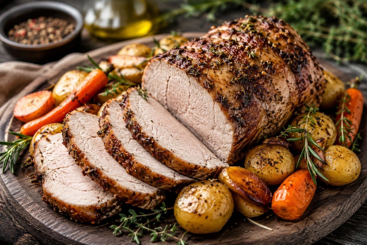 Longe de porc rôtie aux fines herbes et à l'ail