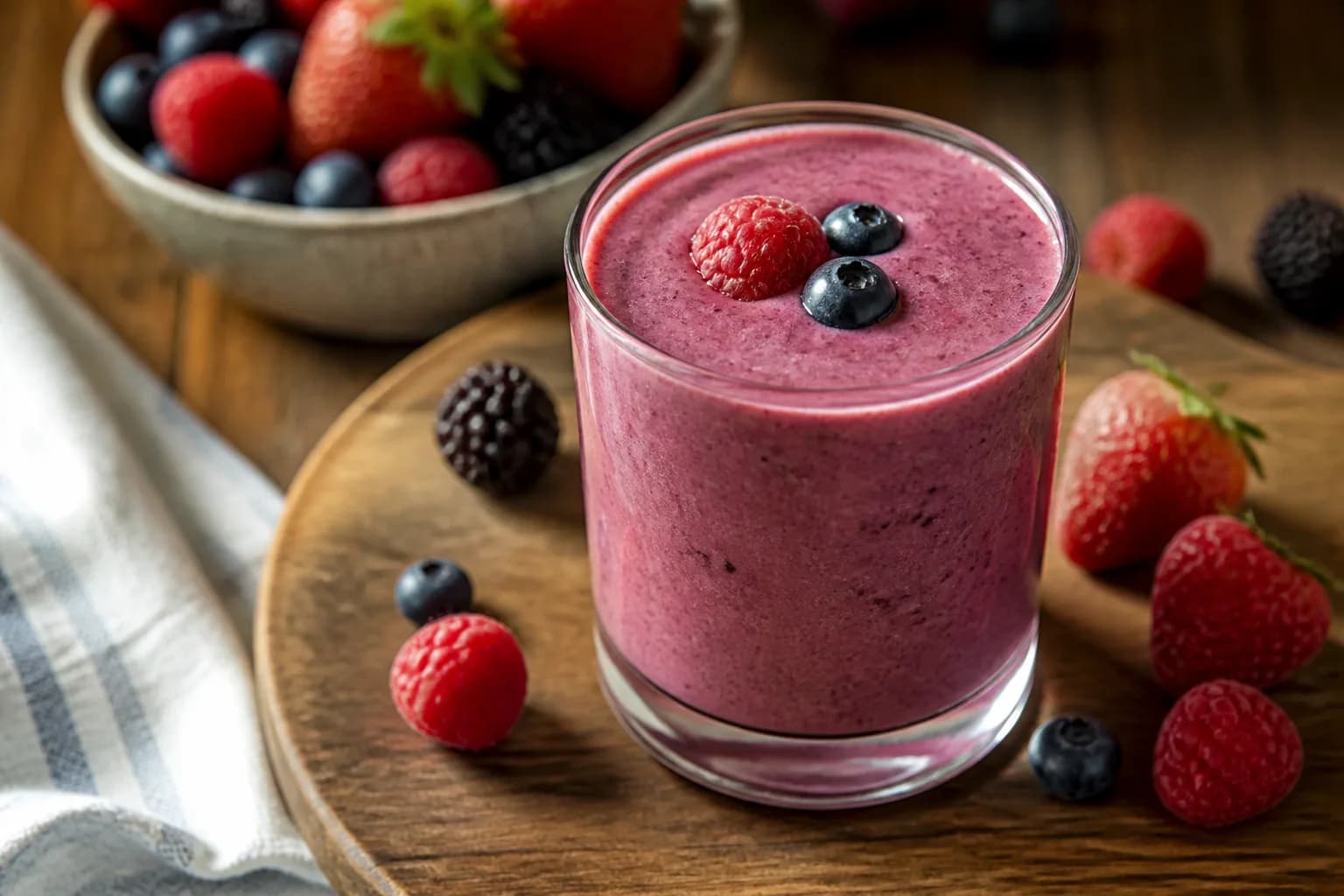 Petit smoothie aux fruits, amande et lin