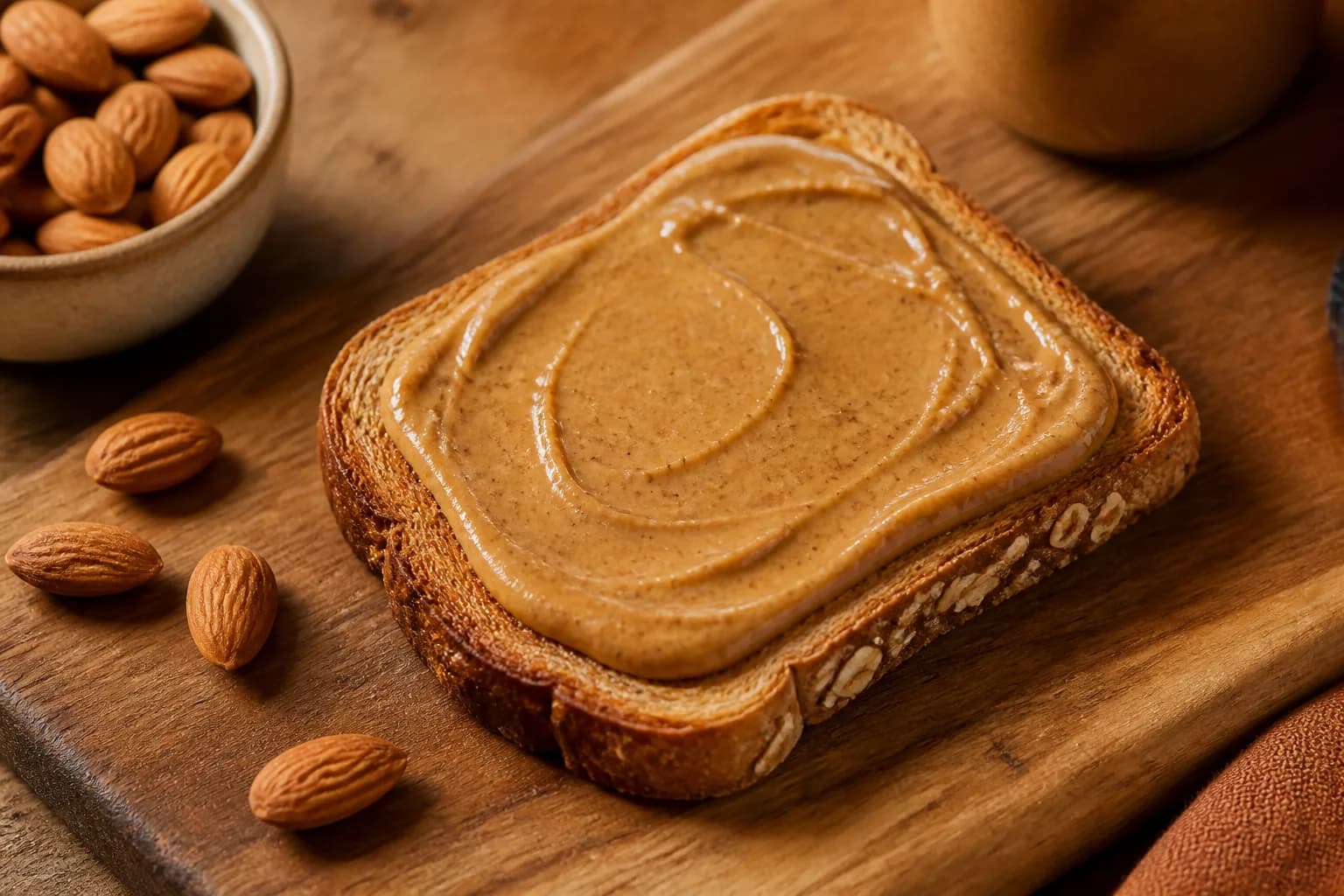Tartine de pain de grains entiers au beurre d’amande